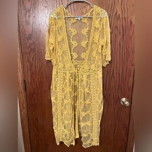 Woven Heart Mustard Lace Cover-Up